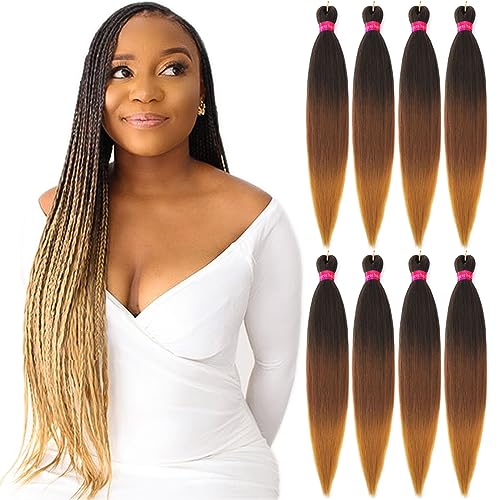FAYETA Pre Stretched Braiding Hair,Ombre Braiding Hair 28''-8 packs Silky Color Blend Braid Hair Extensions, 100% Kanekalon Synthetic Crochet Hair Braids, Yaki Texture Hair Braiding
