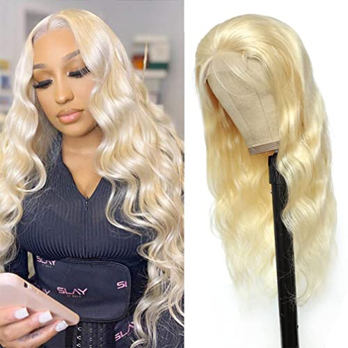 613 Lace Front Wig Human Hair 4x4 HD Transparent Body Wave Lace Closure Wigs Human Hair Pre Plucked with Baby Hair Guleless Wigs Human Hair 180% Density Blonde Lace Front Wig for Women (18 Inch)