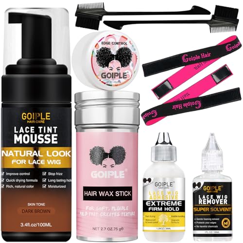 Lace Tint Melting Hair Mousse, Lace Tint Mousse for Women Hair Wigs Lace Wigs Toupees and Hairpieces Natural Finishing Lace Color, Wig Glue Lace Tint for Wigs Tool Set (Drak Brown)
