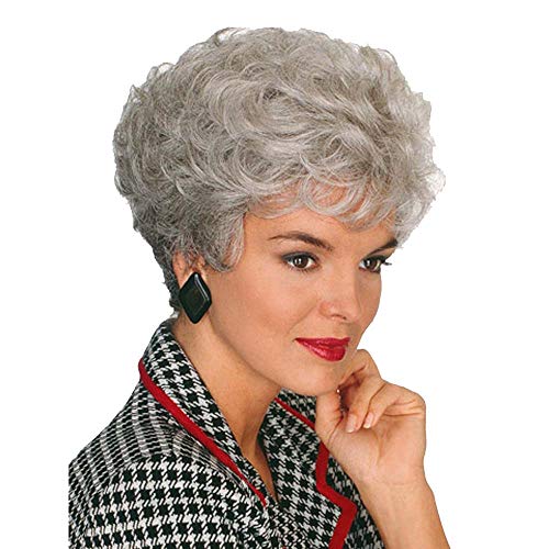 GNIMEGIL Short Grey Wig for White Women Silver Gray Curly Hair Wig Golden Girls Costume Old Lady Wig Grandma Wig Elderly Synthetic Wigs Mommy Granny Cosplay Wig