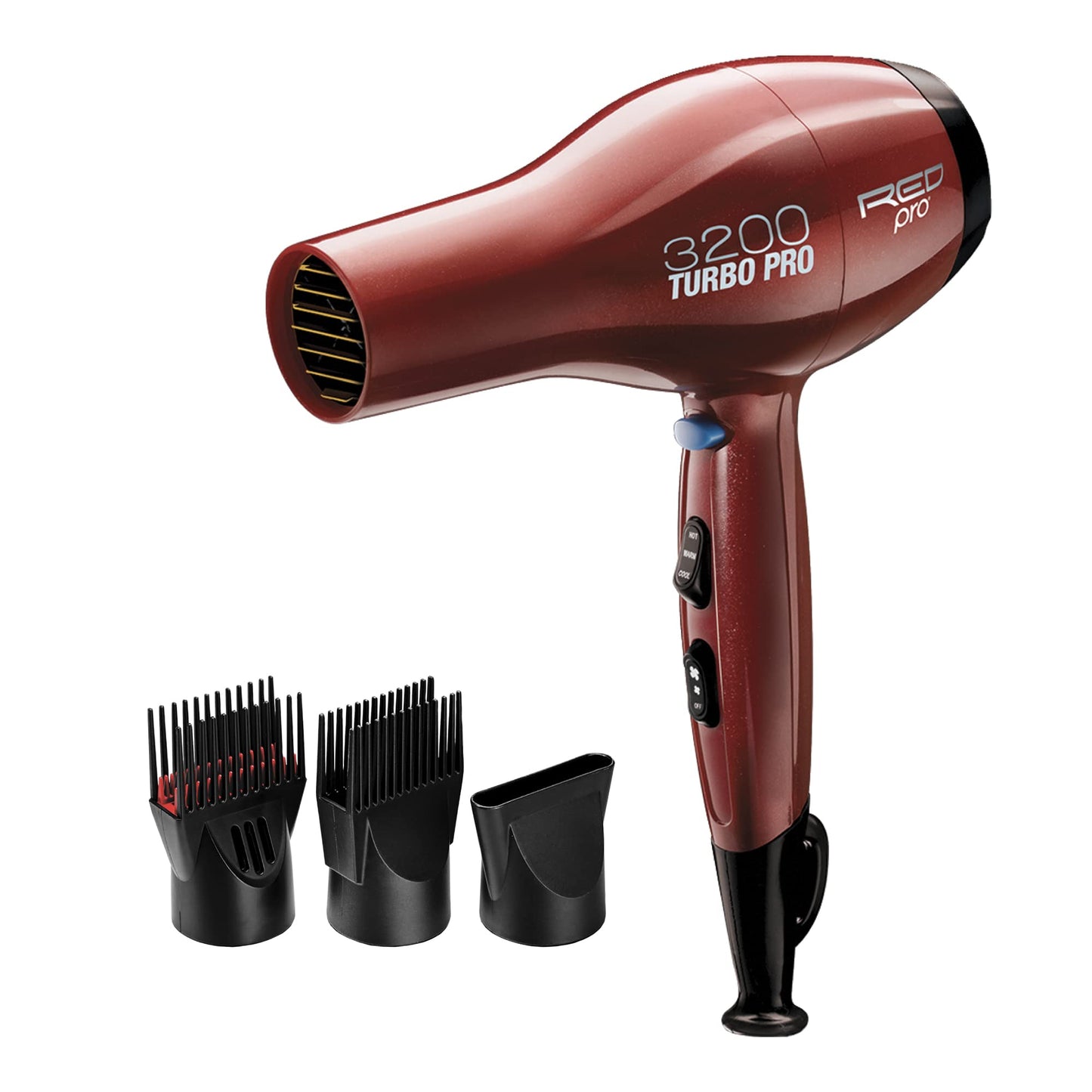 Kiss Products Red Pro 3200 Turbo Pro Detangler AC Dryer with 3 Additional Styling Attachments