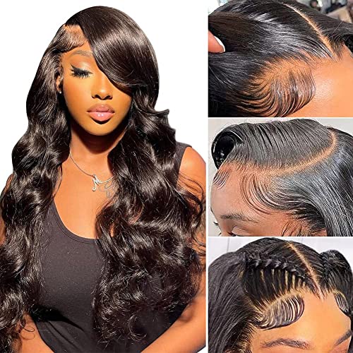 aliluner 13x6 Lace Front Wigs Human Hair Body Wave HD Transparent Lace Frontal Human Hair Wigs for Women 180% Density Glueless Wigs Human Hair 20 inch