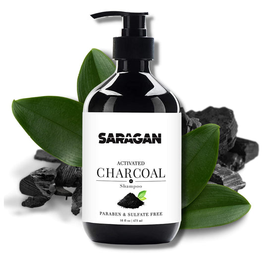 Saragan Activated Charcoal Shampoo - Natural Clarifying Shampoo w/Keratin, Argan & Jojoba Oils - Sulfate & Paraben Free Shampoo for Women and Men - Charcoal Detox Shampoo (16 oz) All hair types