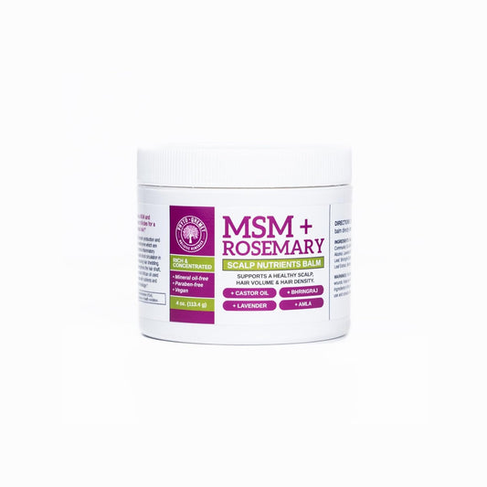 Qhemet Biologics - MSM + Rosemary Scalp Nutrients Balm | Scalp Food for Hair Growth | MSM, Rosemary, Bhringraj, Castor Oil & Coconut Oil | For Dry Scalp, Thinning & Slow Growth | Vegan (4 oz).