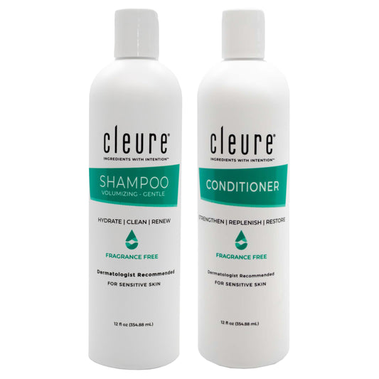 Cleure Hypoallergenic Volumizing Shampoo & Hydrating Conditioner Haircare Set for Sensitive Skin - Fragrance Free, SLS Free & Paraben Free (12 Oz Each, Pack of 2)