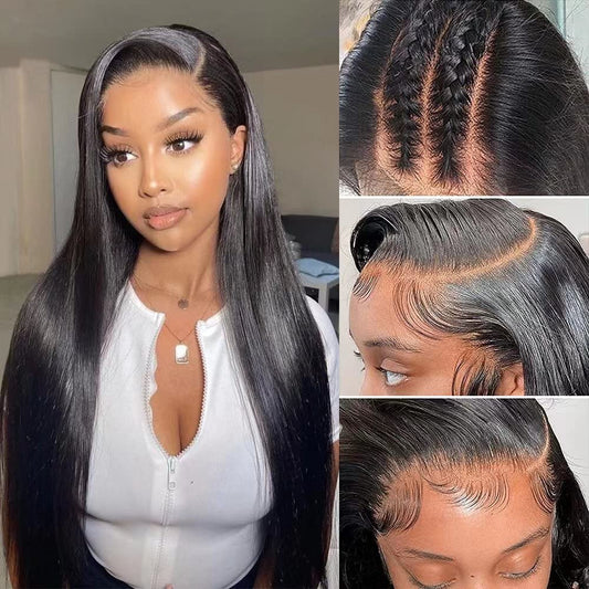 AliBonnie 5x5 HD Lace Closure Wigs Human Hair Pre Plucked 22 Inch 180% Density Wear and Go Glueless Wigs Human Hair Pre Plucked Pre Cut Lace Straight 5x5 Closure Wigs Human Hair Wigs For Black Women