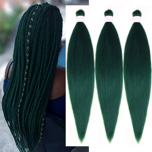 Gozill Emerald Green Braiding Hair Pre Stretched Kanekalon Braiding Hair Extension 26 Inch Colored Synthetic Fake Hair for Braiding
