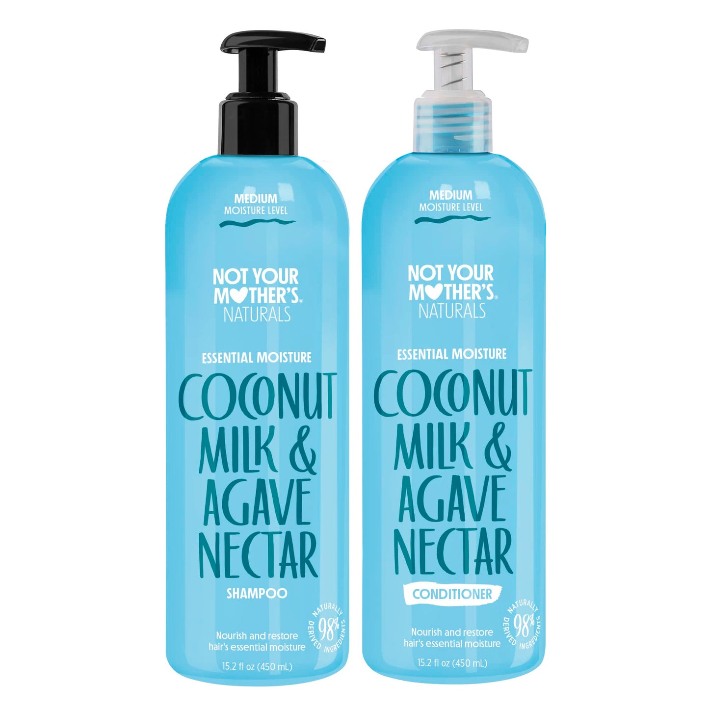 Not Your Mother's Naturals Frizz Control Shampoo and Conditioner Sets - 2 Pack - 98% Naturally Derived Ingredients, Sulfate-Free Shampoo & Conditioner for All Hair Types (Coconut Milk & Agave)