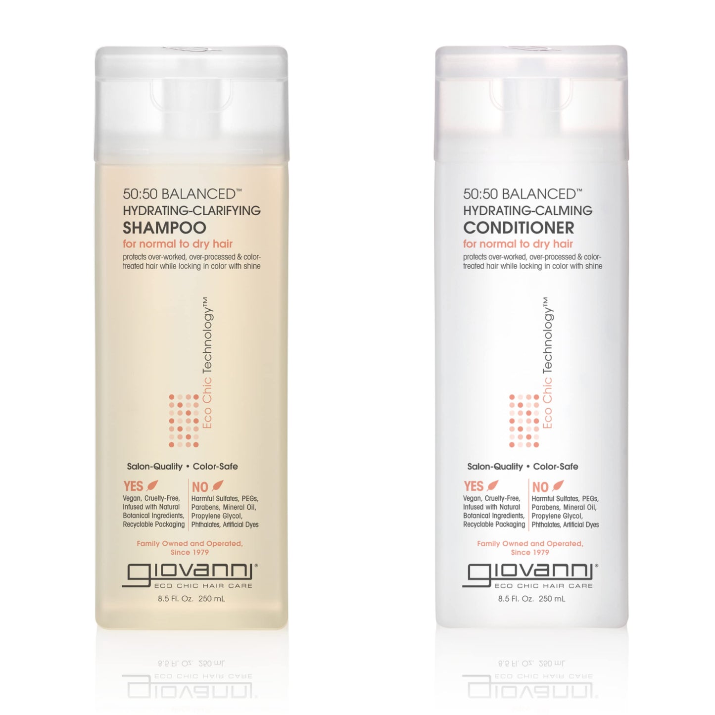 GIOVANNI 50:50 Balanced Shampoo & Conditioner Set - Hydrating, Clarifying, & Calming to Clean & Moisturize, For Over-Processed Hair, Salon Quality, No Parabens, Cruelty Free, Color Safe - 8.5 oz Each