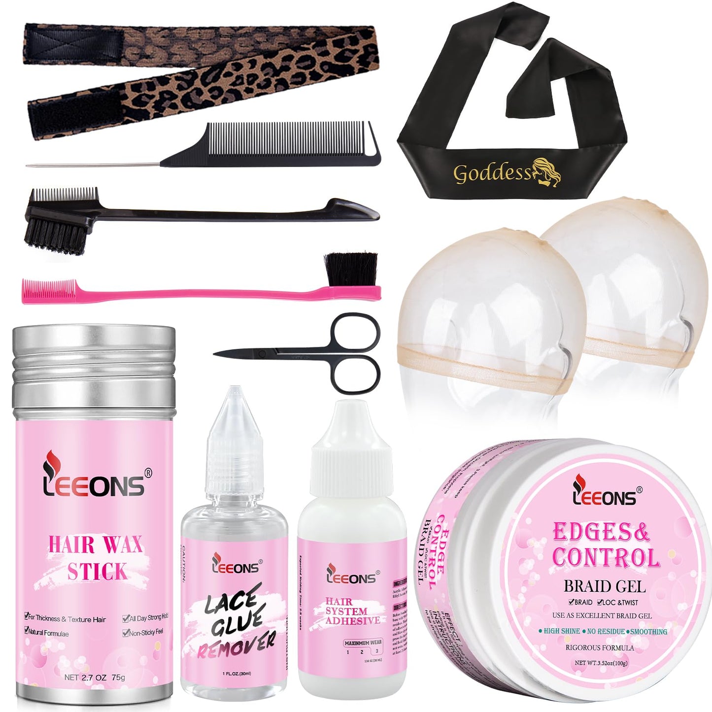 12 PCS Wig Kit for Lace Front Wigs,Wig Glue & Remover/Hair Wax Stick/Lace Melting Band/Edges-Control/Edge Laying Scarf/HD Wig Cap/Edge Brush/Wig Band/Mini Scissor/Comb - Wig Accessory Essentials Kit