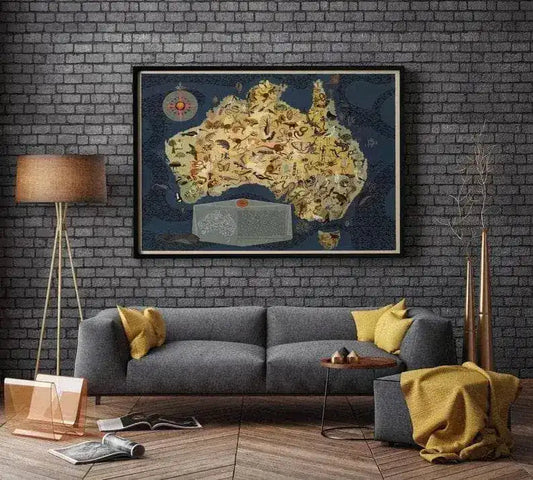 Animals of Australia Map Print for Wall Decor