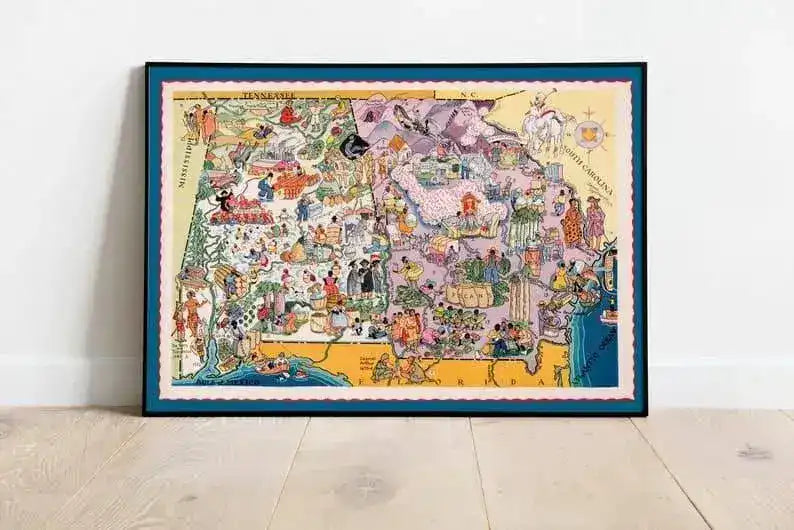 Map of State of Alabama and Georgia| Decorative Wall Art