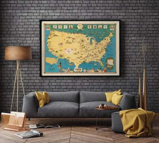 Decorative Map of Americans of African American Lineage| Vintage USA Map Print