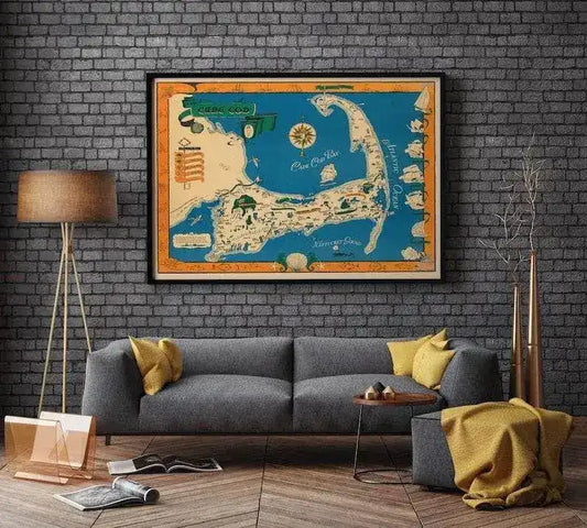 Decorative Map of Cape Cod| Vintage Map Print