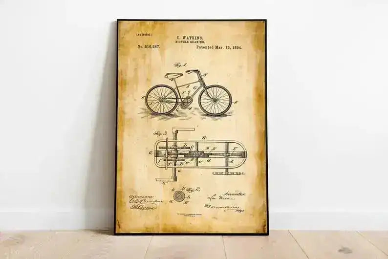 Vintage Bicycle Patent Print| Framed Art Print