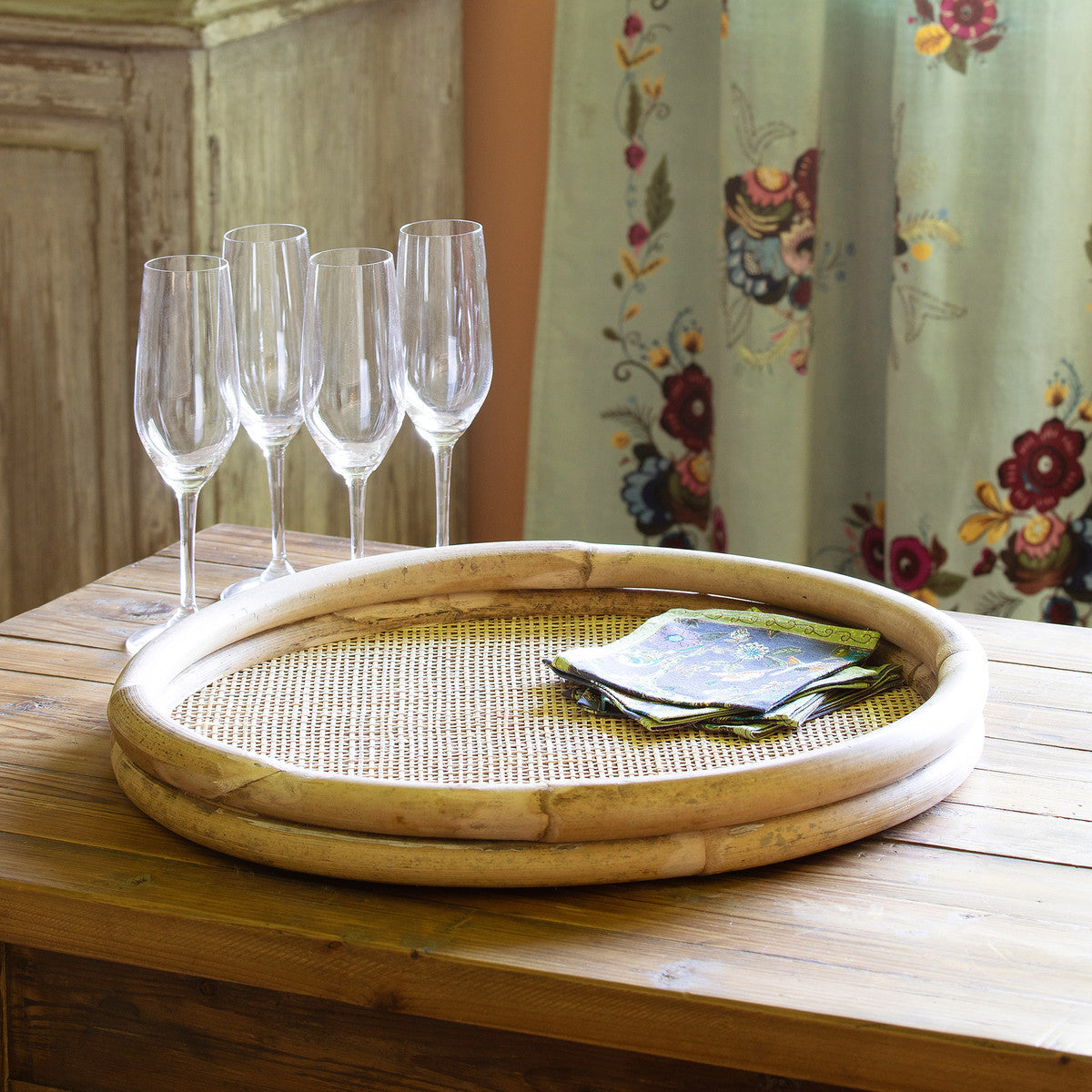 Round Natural Rattan Tray