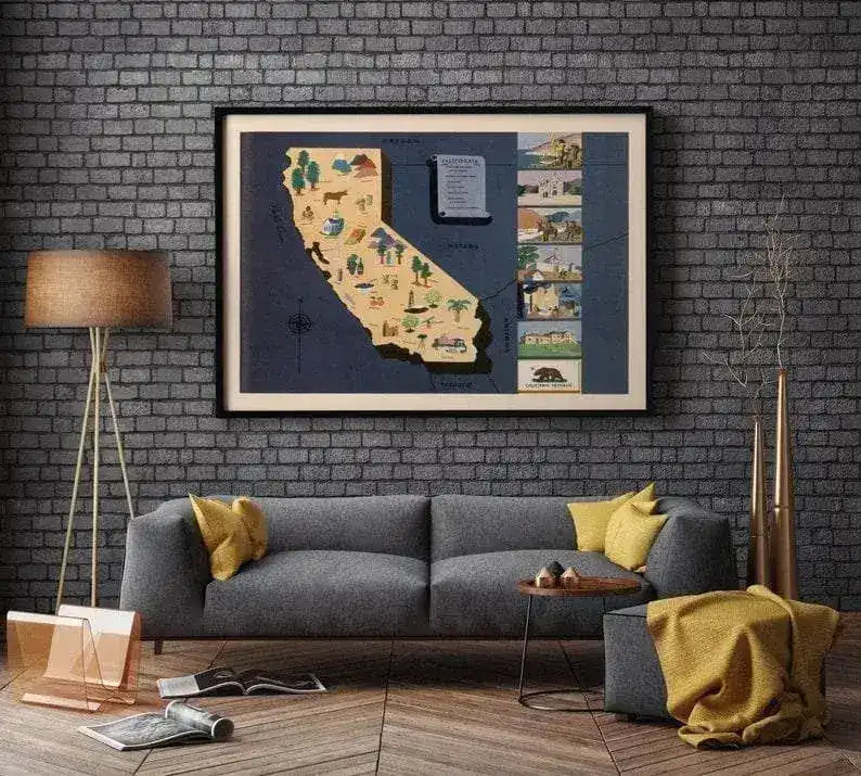 Historical Map of California| 1938 California Map Wall Print