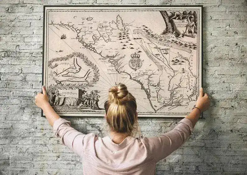 Historical Map of Carolina Region 1673| Old Map Wall Decor