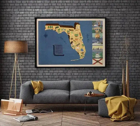 Historical Map of Florida| 1938 Florida Map Wall Print