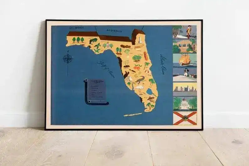 Historical Map of Florida| 1938 Florida Map Wall Print