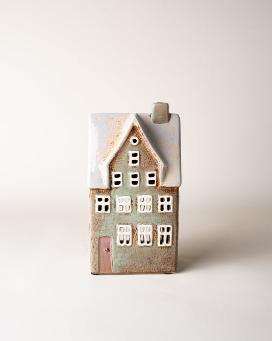 House Tealight Holder Green/Pink Door
