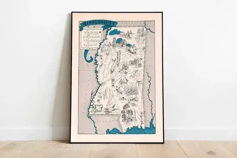 Vintage Mississippi Map Print| Mississippi Canvas Wall Art