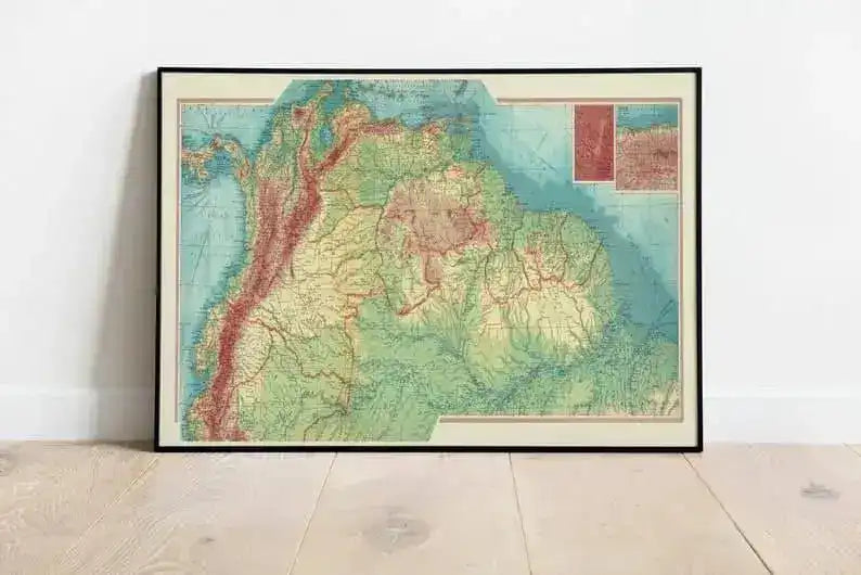 Map of Ecuador, Colombia and Guiana| Map Wall Decor