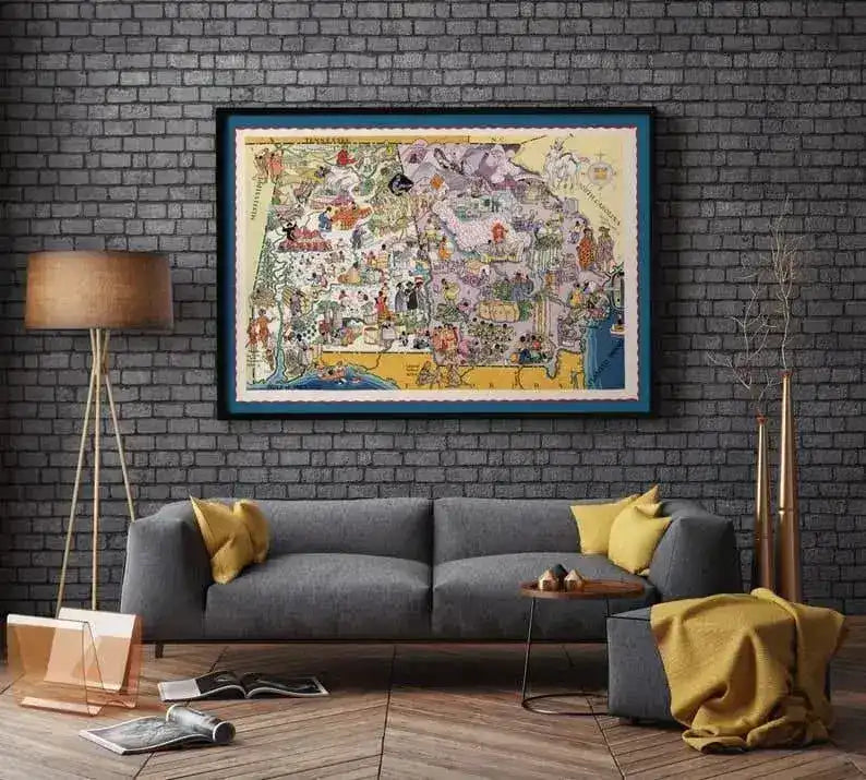 Map of State of Alabama and Georgia| Decorative Wall Art