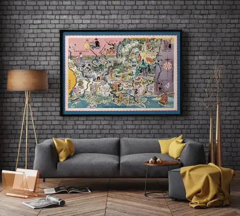 Map of State of Louisiana and Mississippi| Vintage Map Print