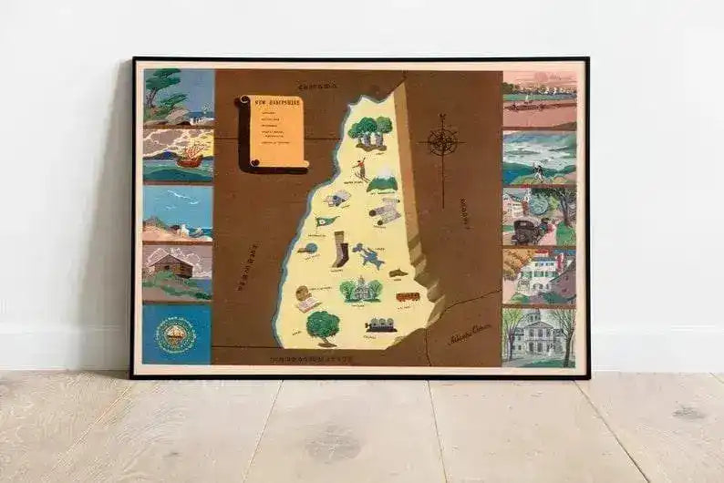 Historical Map of New Hampshire| 1938 New Hampshire Map Wall Print