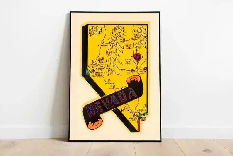 Nevada Vintage Map Poster| Nevada Canvas Wall Art