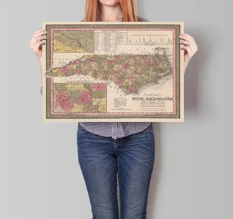 North Carolina Map Wall Print| 1847 North Carolina Map
