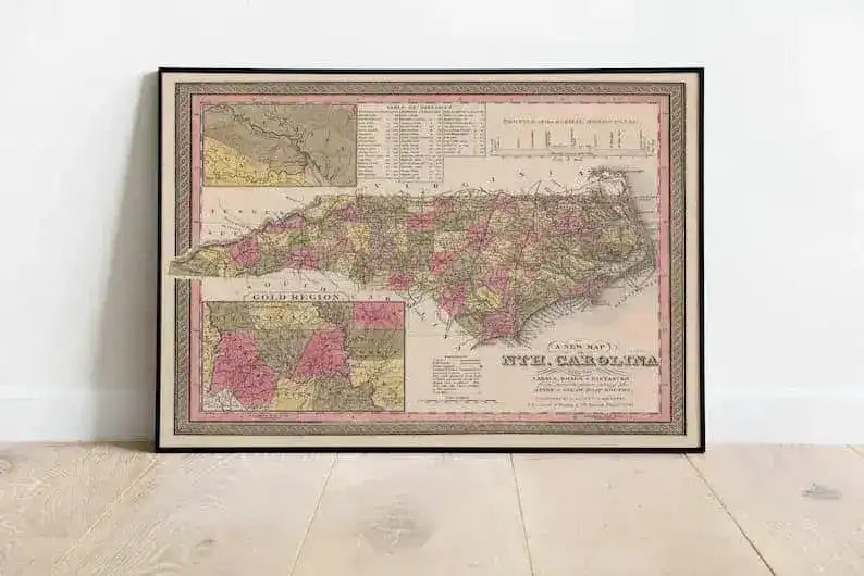 North Carolina Map Wall Print| 1847 North Carolina Map
