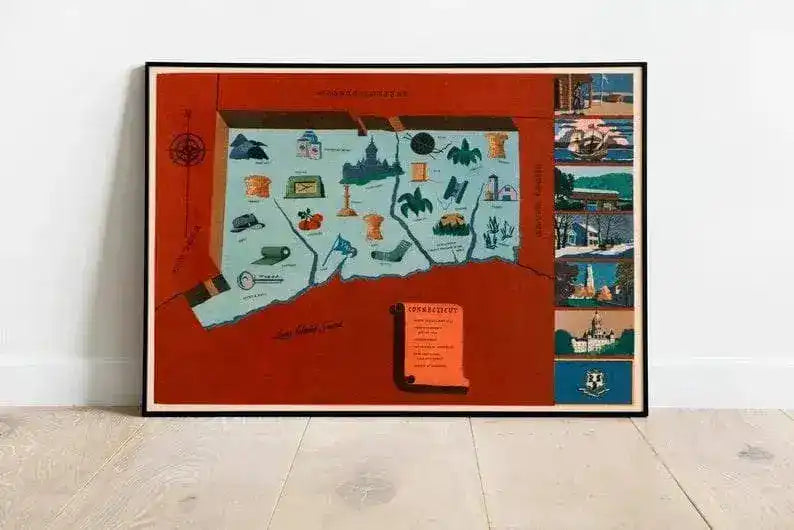 Historical Map of Connecticut| 1938 Connecticut Map Wall Print