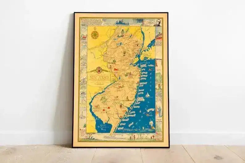 New Jersey Map Wall Print| 1939 New Jersey Map