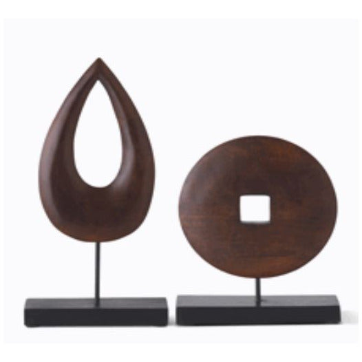 Dark Mango Wood Round Sculptures on Black Spindles