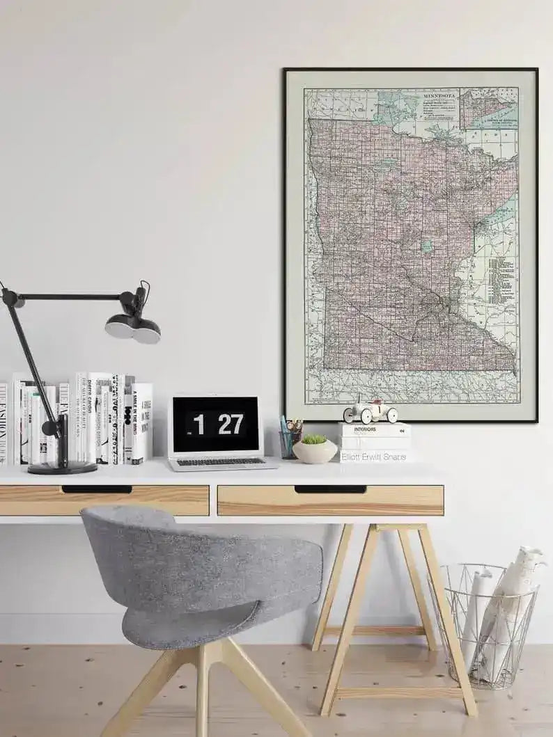 Vintage Minnesota Map Print| Minnesota Canvas Wall Art