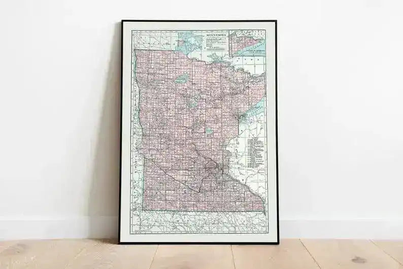 Vintage Minnesota Map Print| Minnesota Canvas Wall Art