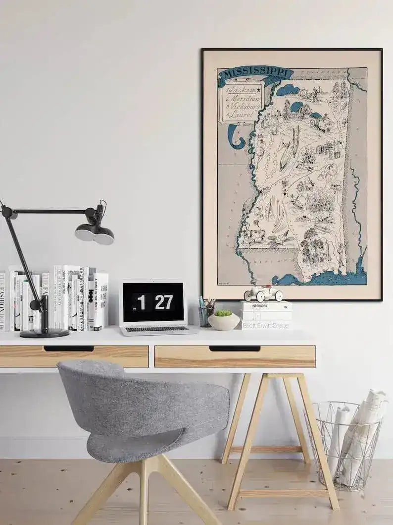 Vintage Mississippi Map Print| Mississippi Canvas Wall Art