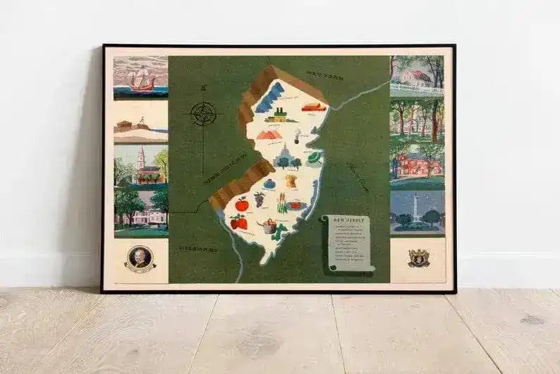 Historical Map of New Jersey| 1938 New Jersey Map Wall Print