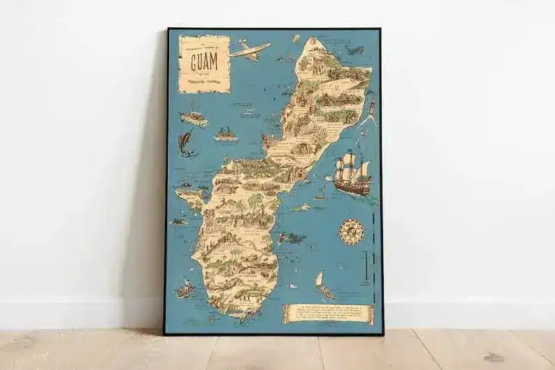 Map of the Historical Island of Guam of the Marianas Island| Wall Map Print