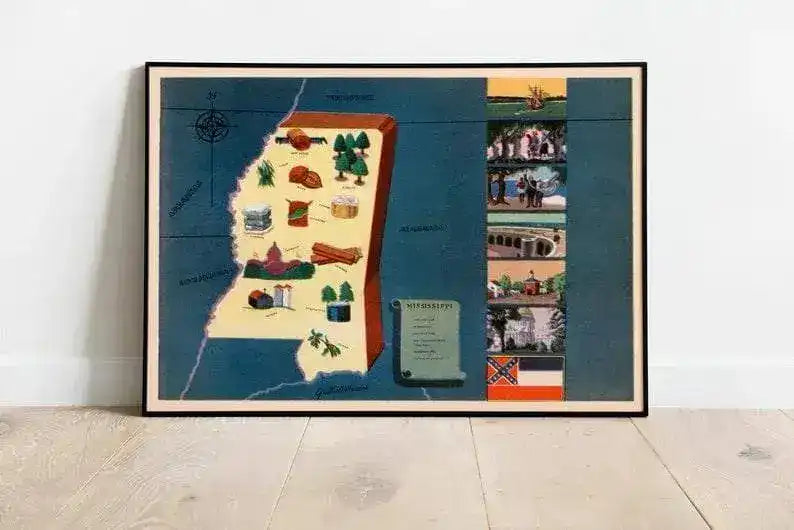 Historical Map of Mississippi| 1938 Mississippi Map Wall Print