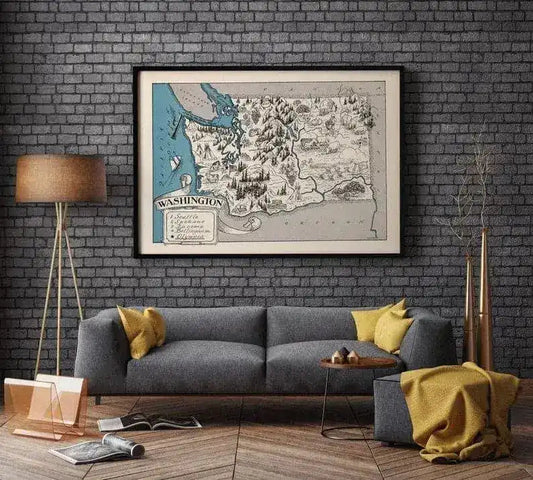 Vintage Washington Map Print| Washington Canvas Wall Art