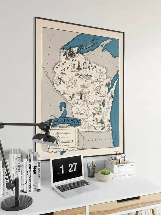Vintage Wisconsin Map Print| Wisconsin Canvas Wall Art