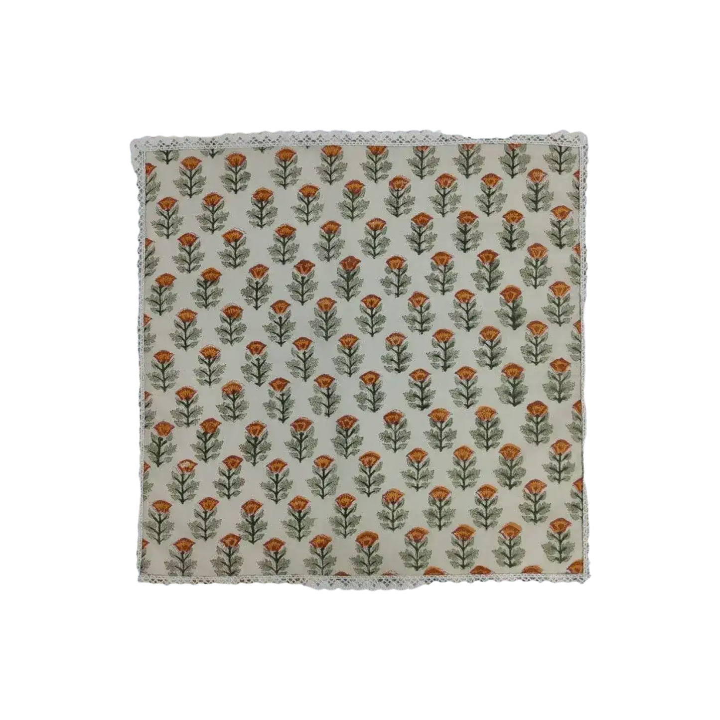 Beige Spring Floral Hand Block Printed Cotton Napkins