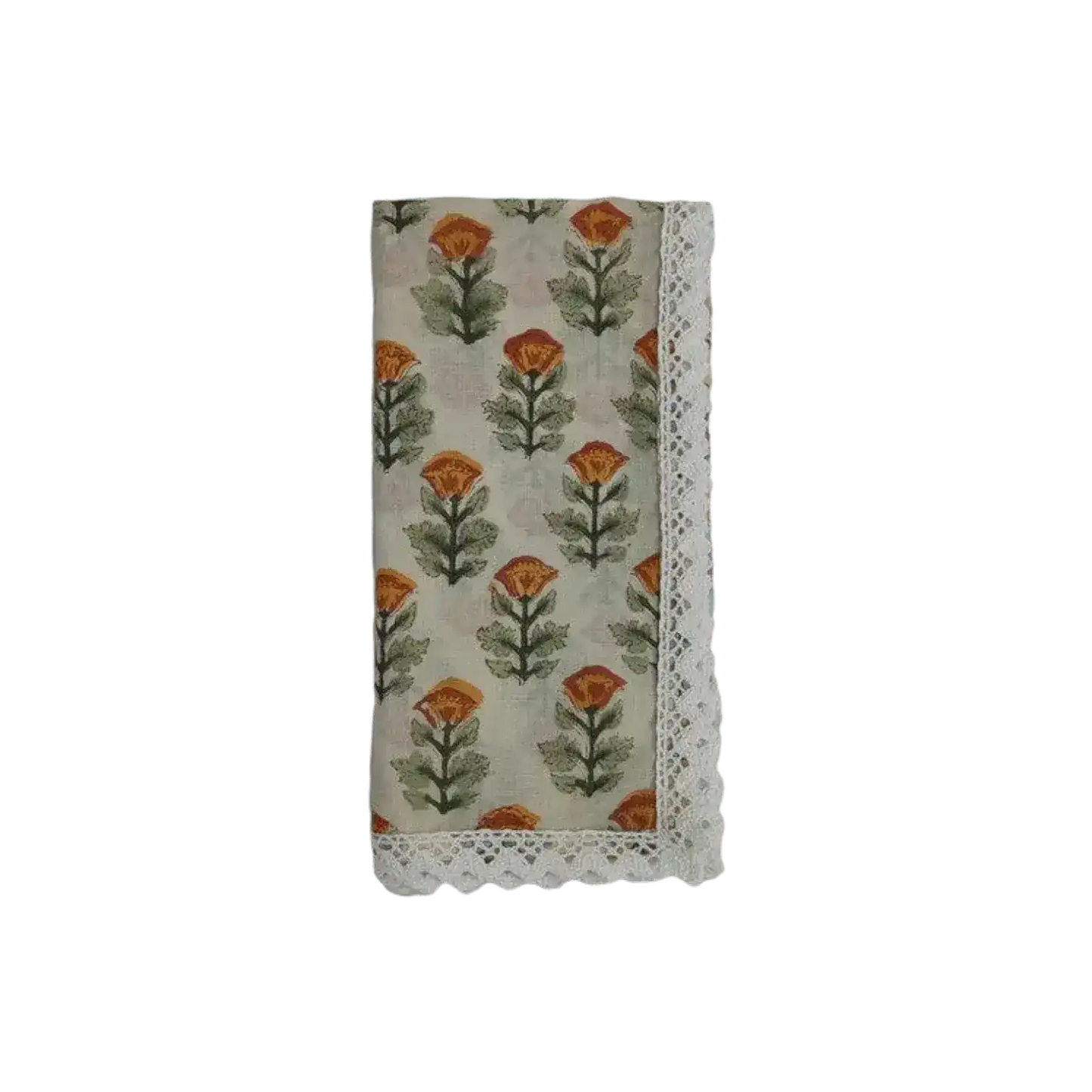 Beige Spring Floral Hand Block Printed Cotton Napkins