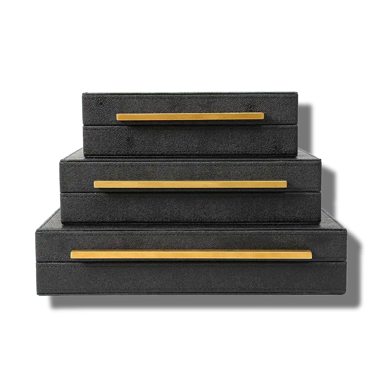 Black Faux Shagreen Leather Storage Boxes - Set of 3 - MAIA HOMES