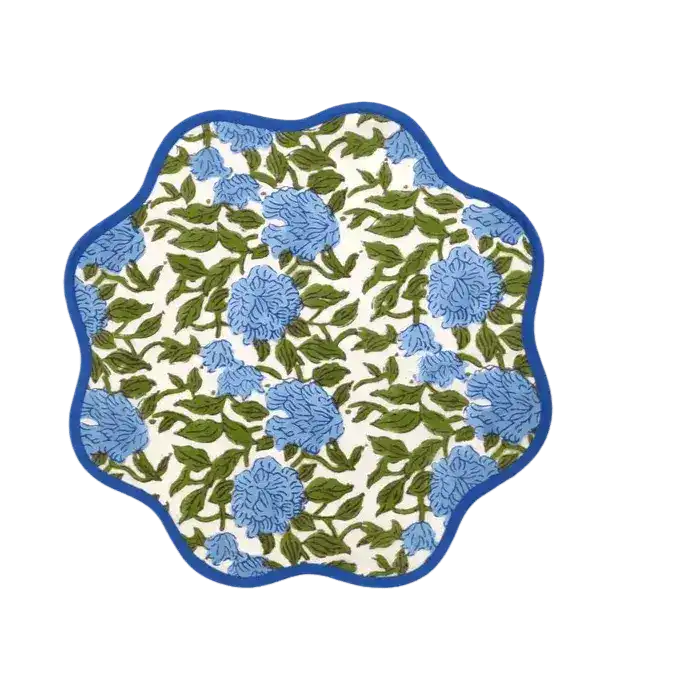 Blue Botanical Round scalloped Placemats - MAIA HOMES