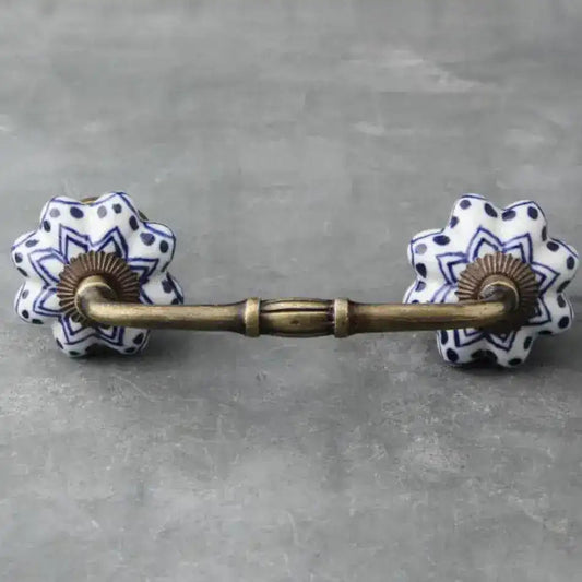 Blue Geometry Dots Ceramic Cabinet Drawer Pull - Set of 4
