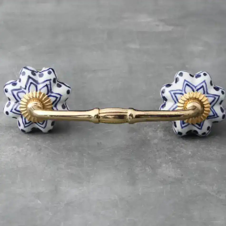 Blue Geometry Dots Ceramic Cabinet Drawer Pull - Set of 4